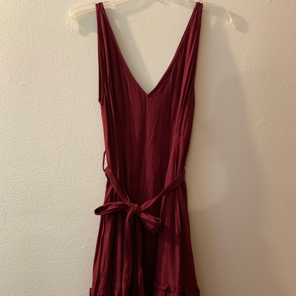 Maroon mini dress with ruffle. M. NWOT
